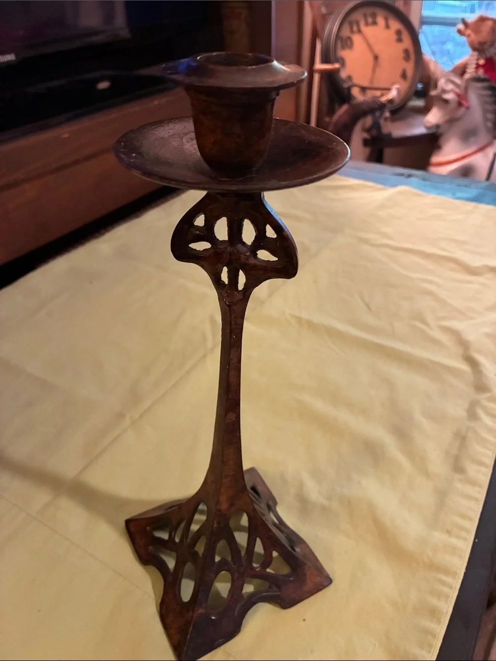 Cast Iron Long Decorative Candle Holder - Brown